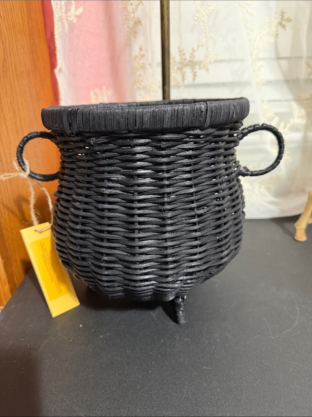 Halloween black wicker cauldron basket